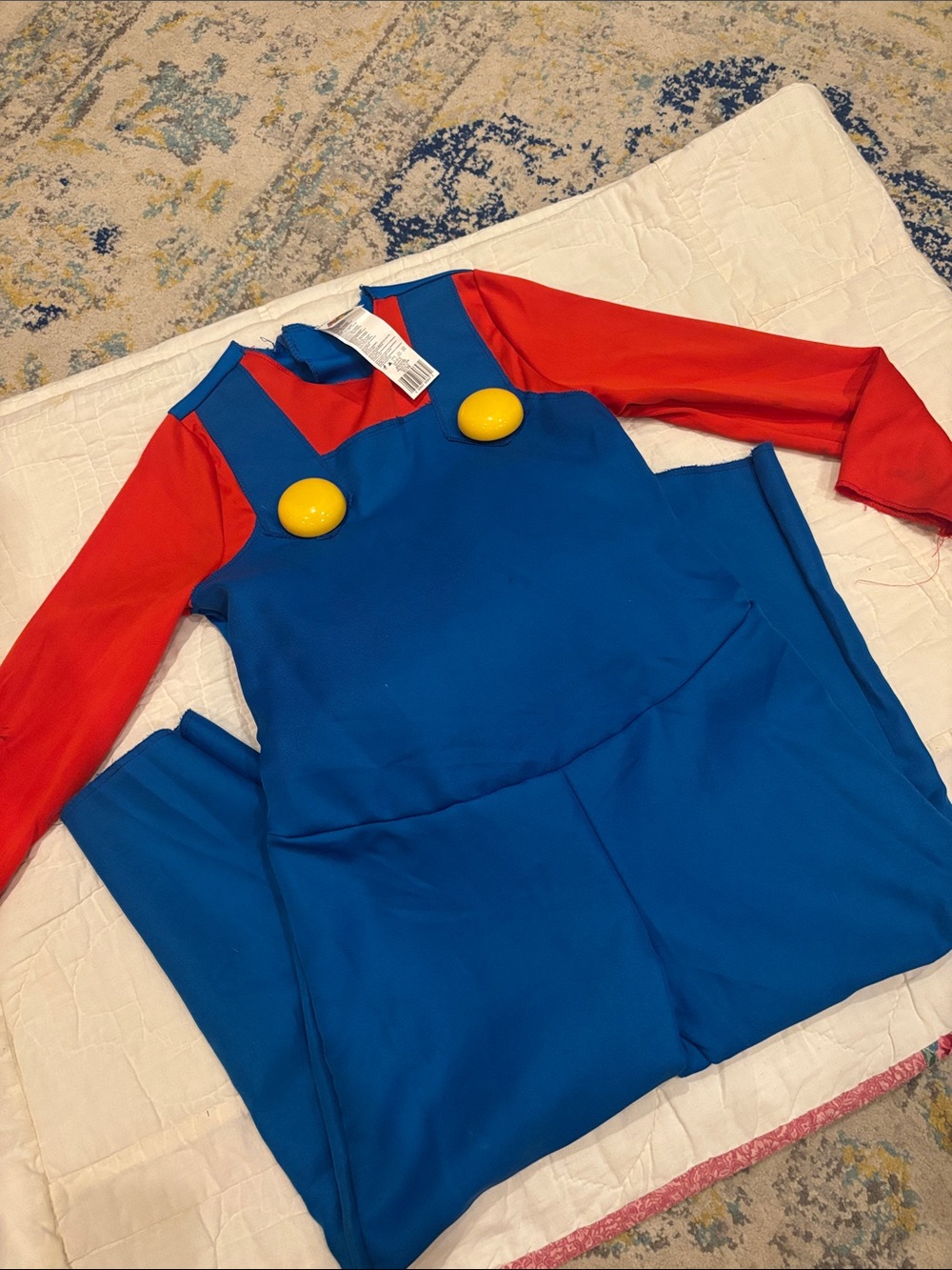 Mario Size 4-6 Blue Overalls Costume with Red Shirt and Yellow Buttons